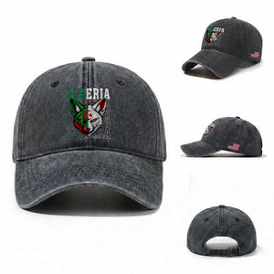 Algerian Fennec Fox Face Algeria National Flag Graphic Washed Cotton Baseball Cap Proud North African Desert Animal