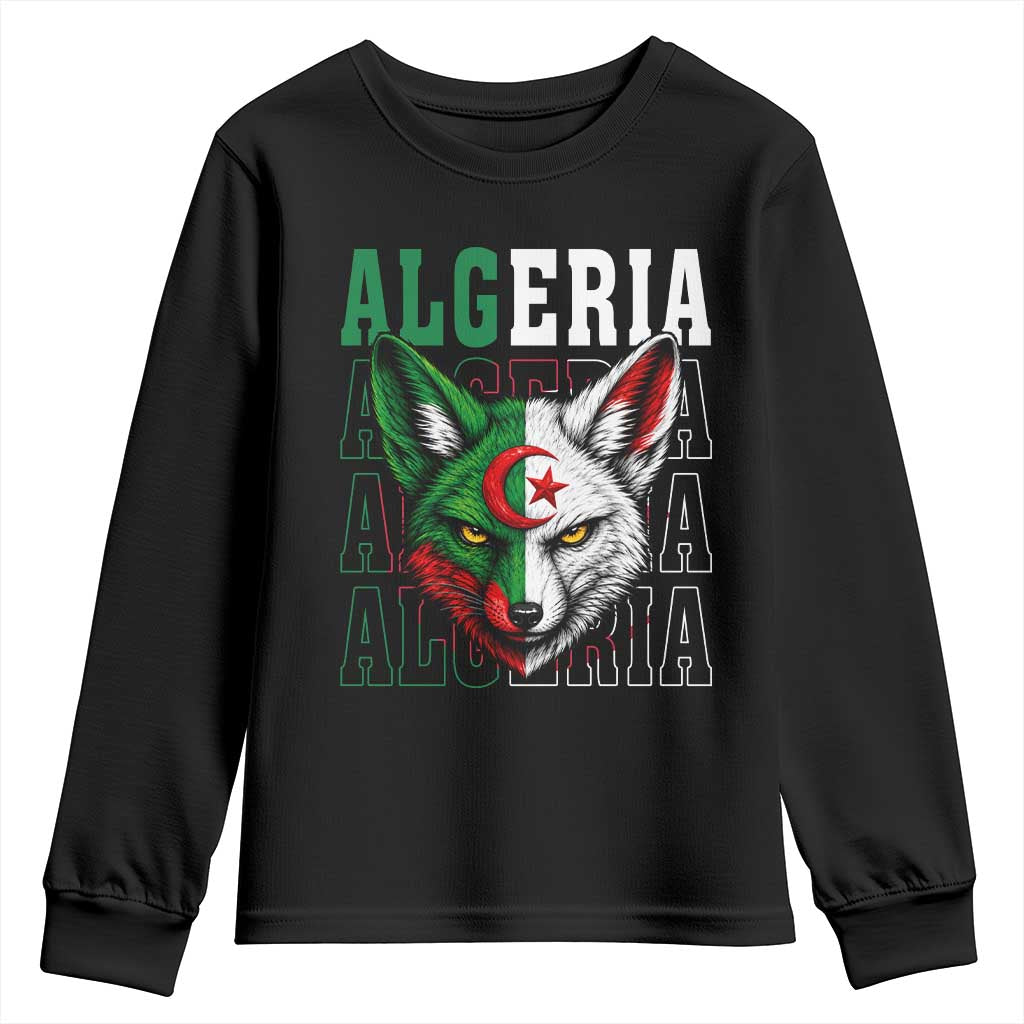 Algerian Fennec Fox Face Algeria National Flag Graphic Youth Sweatshirt Proud North African Desert Animal TS02 Black Print Your Wear