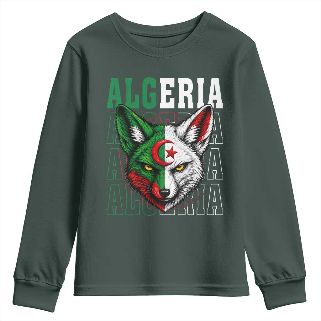 Algerian Fennec Fox Face Algeria National Flag Graphic Youth Sweatshirt Proud North African Desert Animal