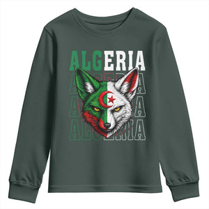 Algerian Fennec Fox Face Algeria National Flag Graphic Youth Sweatshirt Proud North African Desert Animal