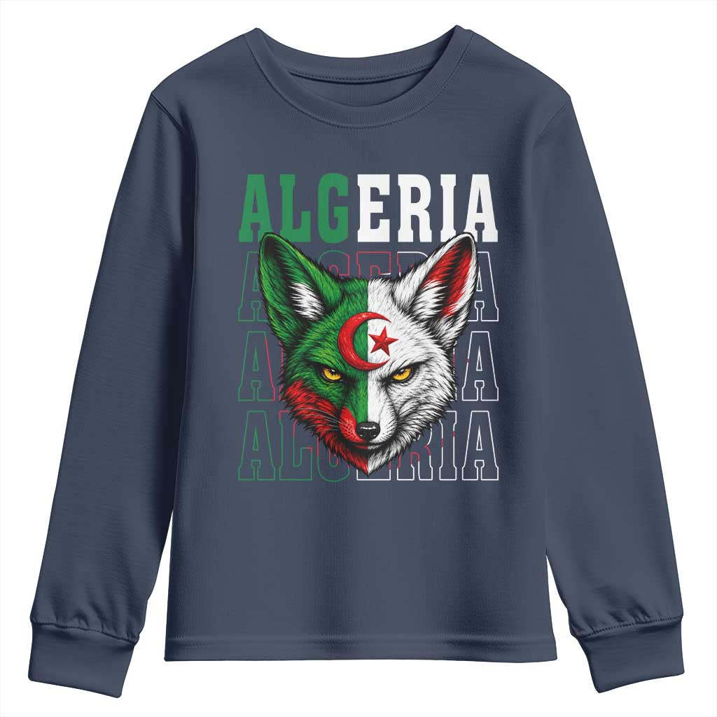 Algerian Fennec Fox Face Algeria National Flag Graphic Youth Sweatshirt Proud North African Desert Animal