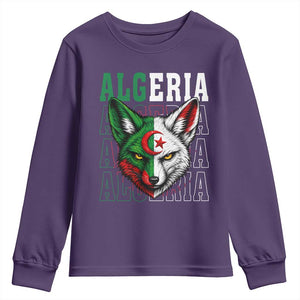 Algerian Fennec Fox Face Algeria National Flag Graphic Youth Sweatshirt Proud North African Desert Animal