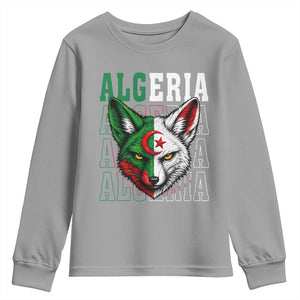 Algerian Fennec Fox Face Algeria National Flag Graphic Youth Sweatshirt Proud North African Desert Animal
