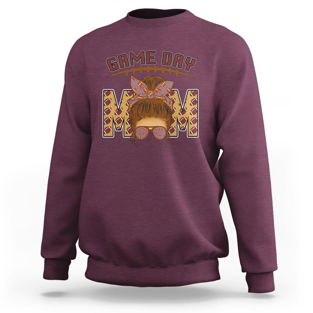 Football Mom Sweatshirt Women Game Day Sunday Funday Rugby Messy Bun TS02 Maroon Printyourwear