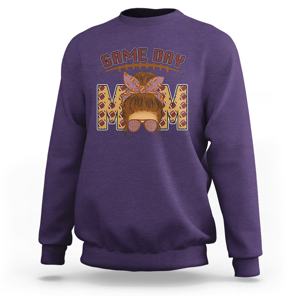 Football Mom Sweatshirt Women Game Day Sunday Funday Rugby Messy Bun TS02 Purple Printyourwear
