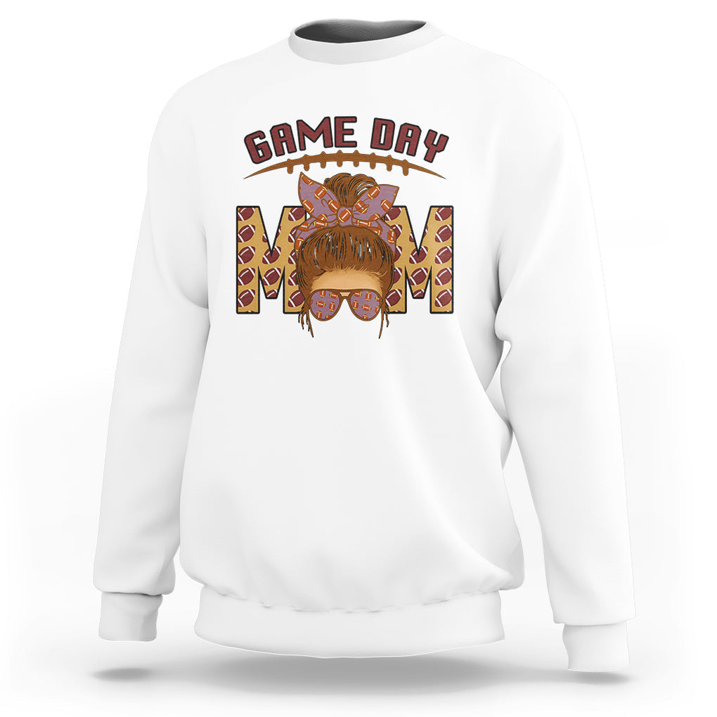 Football Mom Sweatshirt Women Game Day Sunday Funday Rugby Messy Bun TS02 White Printyourwear