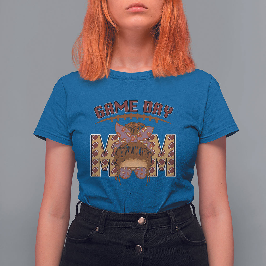 Football Mom T Shirt For Women Women Game Day Sunday Funday Rugby Messy Bun TS02 Royal Blue Printyourwear