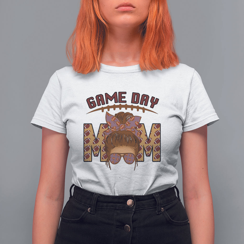 Football Mom T Shirt For Women Women Game Day Sunday Funday Rugby Messy Bun TS02 White Printyourwear