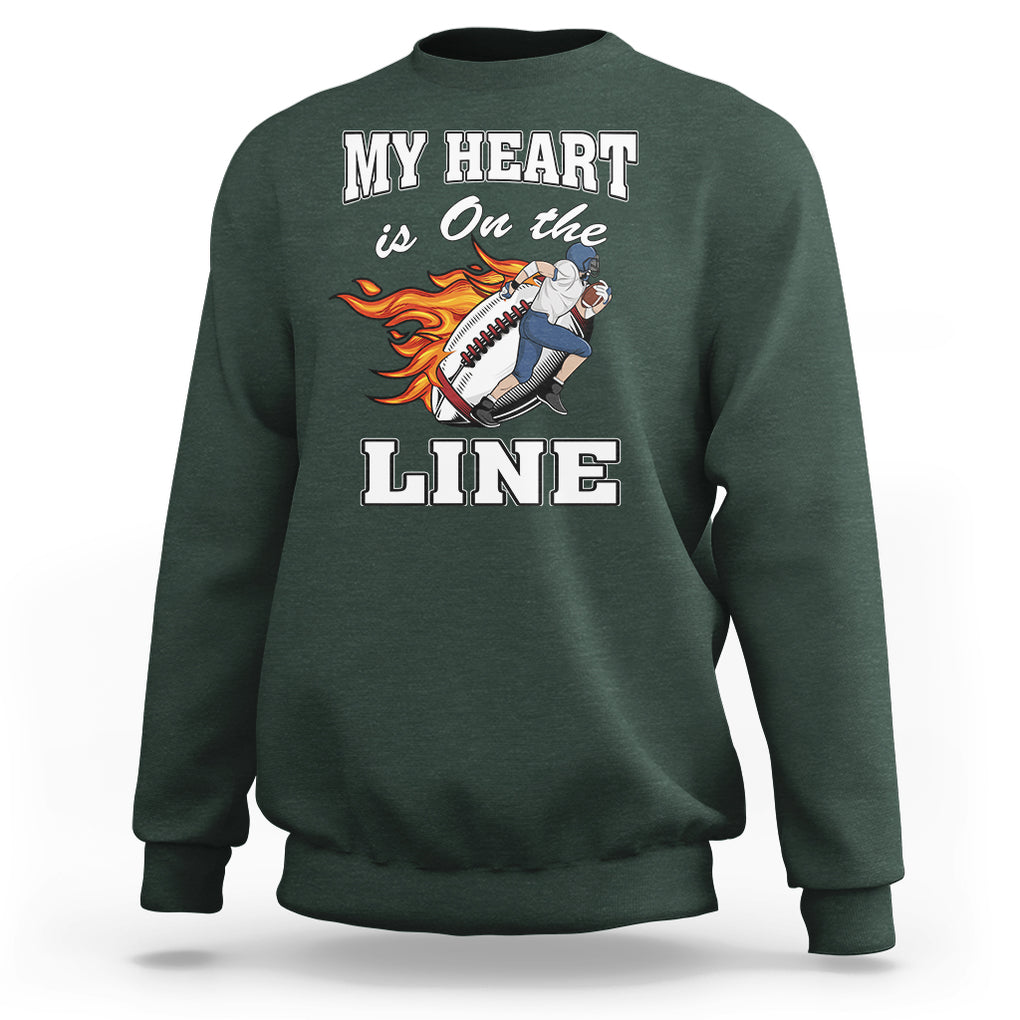 Football Mom Sweatshirt My Heart Is On That Line Rugby Player TS02 Dark Forest Green Printyourwear