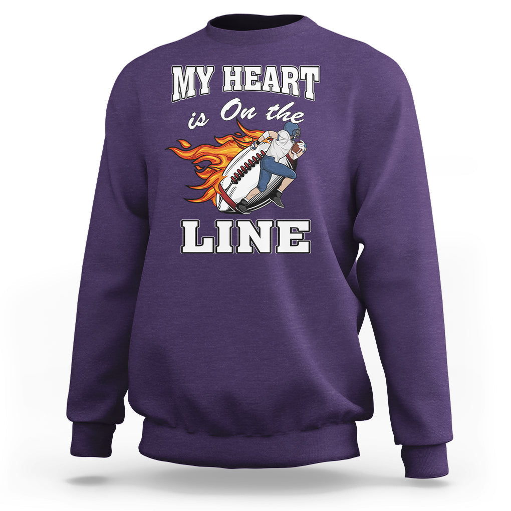 Football Mom Sweatshirt My Heart Is On That Line Rugby Player TS02 Purple Printyourwear