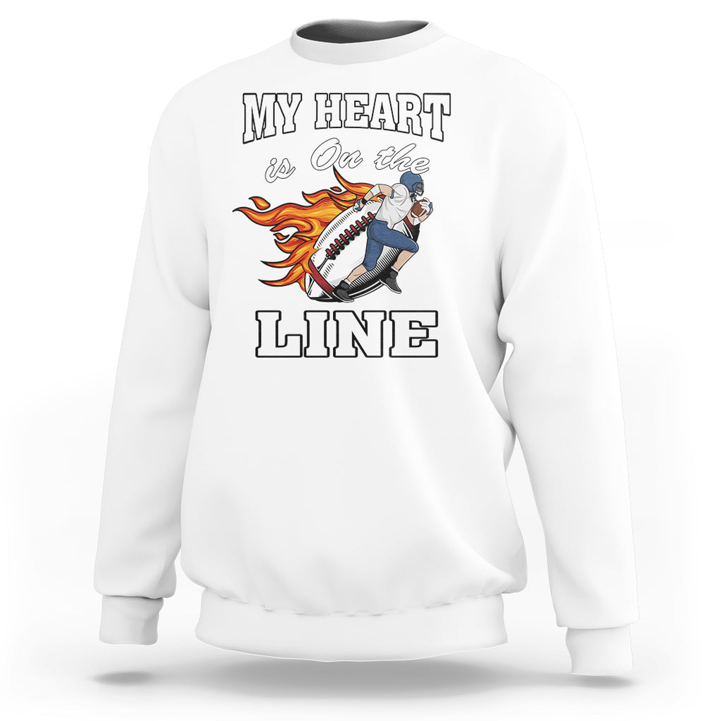 Football Mom Sweatshirt My Heart Is On That Line Rugby Player TS02 White Printyourwear