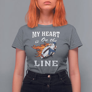 Football Mom T Shirt For Women My Heart Is On That Line Rugby Player TS02 Charcoal Printyourwear