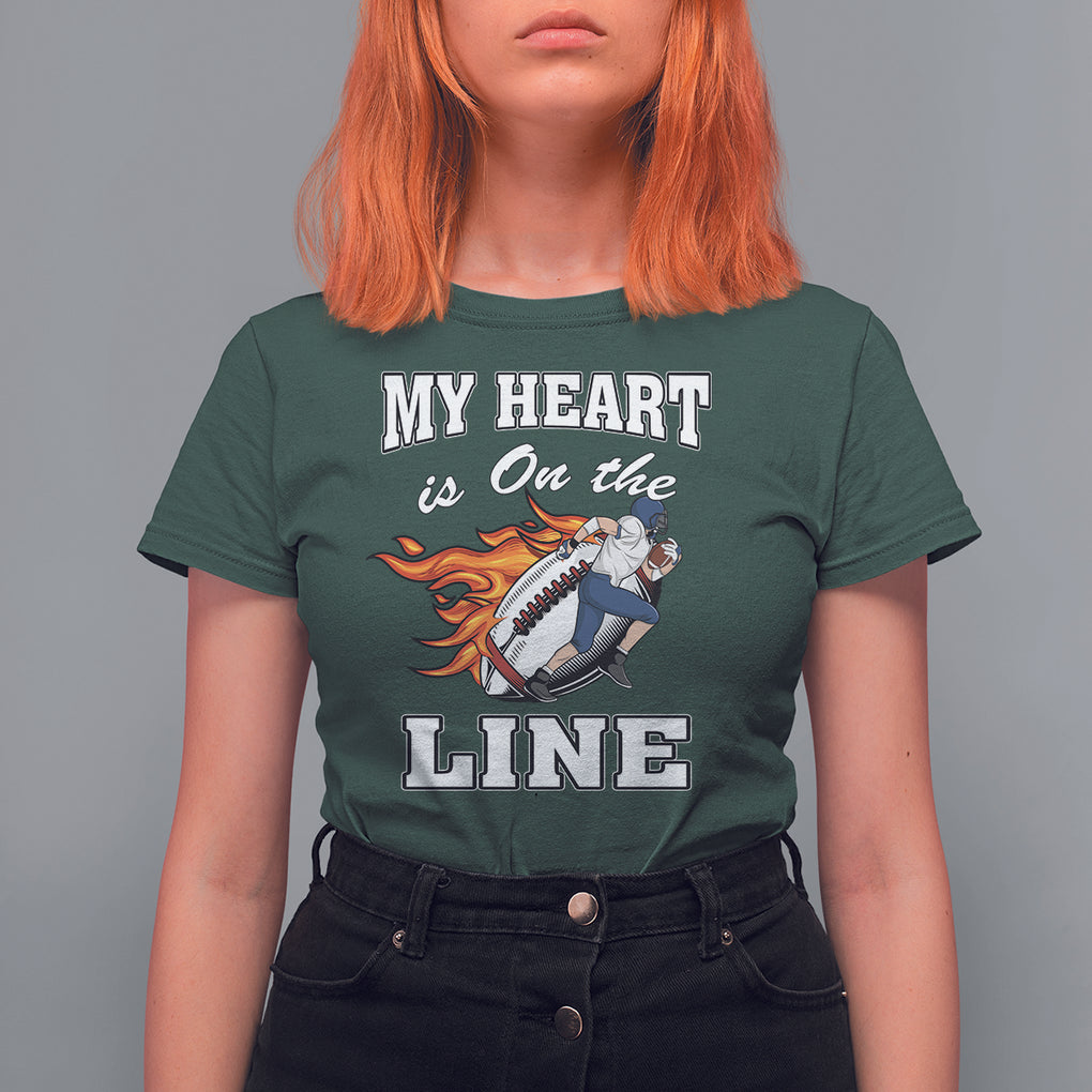 Football Mom T Shirt For Women My Heart Is On That Line Rugby Player TS02 Dark Forest Green Printyourwear