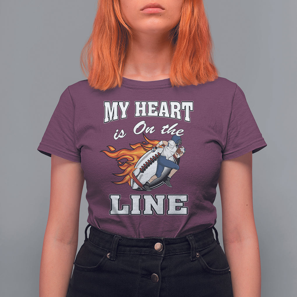 Football Mom T Shirt For Women My Heart Is On That Line Rugby Player TS02 Maroon Printyourwear