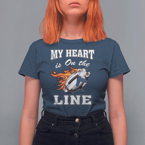 Football Mom T Shirt For Women My Heart Is On That Line Rugby Player TS02 Navy Printyourwear