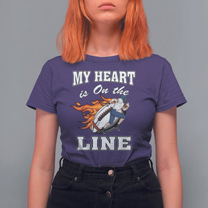 Football Mom T Shirt For Women My Heart Is On That Line Rugby Player TS02 Purple Printyourwear
