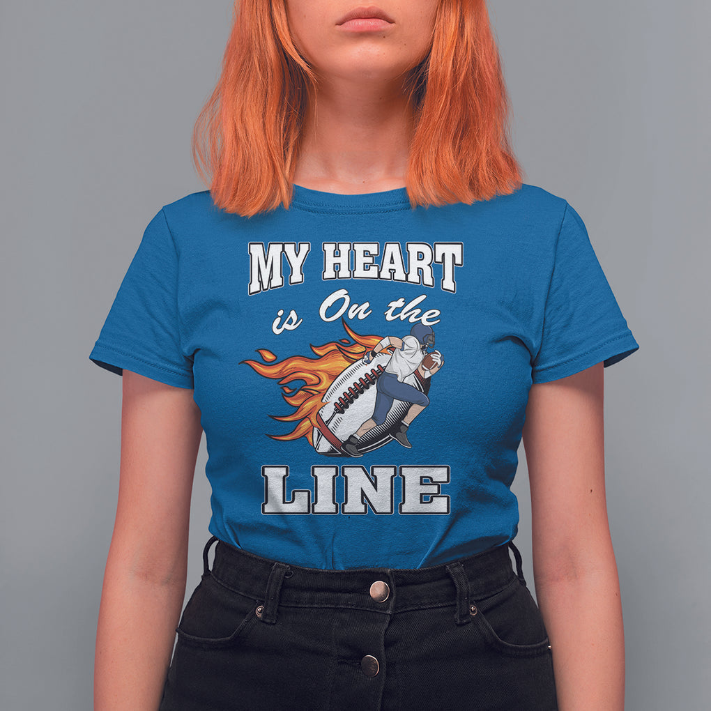 Football Mom T Shirt For Women My Heart Is On That Line Rugby Player TS02 Royal Blue Printyourwear