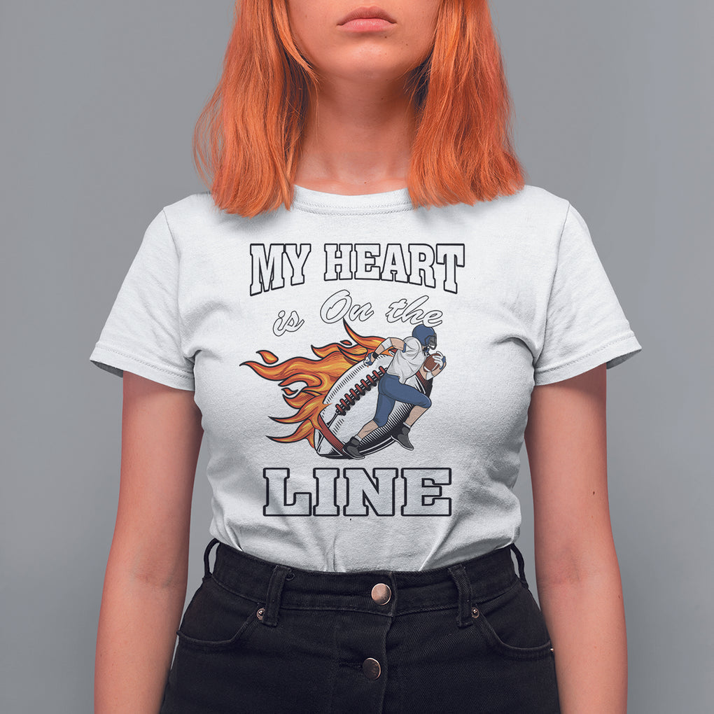 Football Mom T Shirt For Women My Heart Is On That Line Rugby Player TS02 White Printyourwear