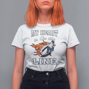 Football Mom T Shirt For Women My Heart Is On That Line Rugby Player TS02 White Printyourwear