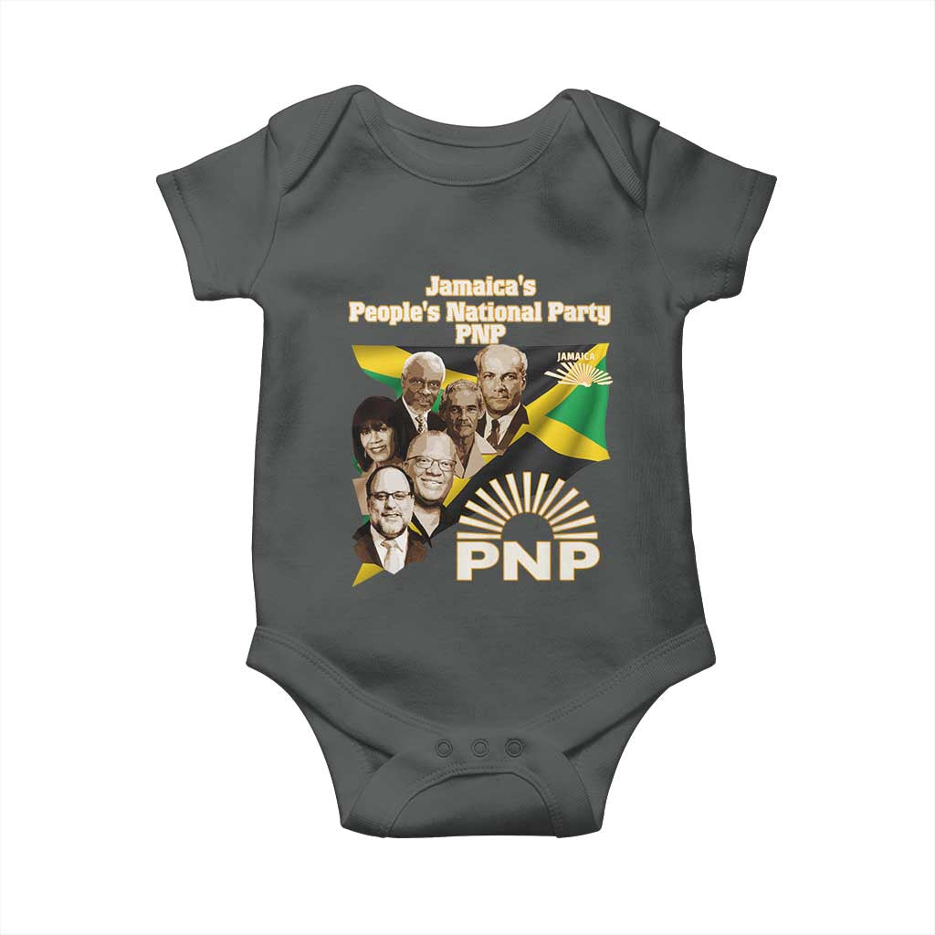 Jamaica People's National Party PNP Supporter Baby Onesie Patriotic Political Leaders Tribute Jamaican Flag TS02 Dark Heather Print Your Wear