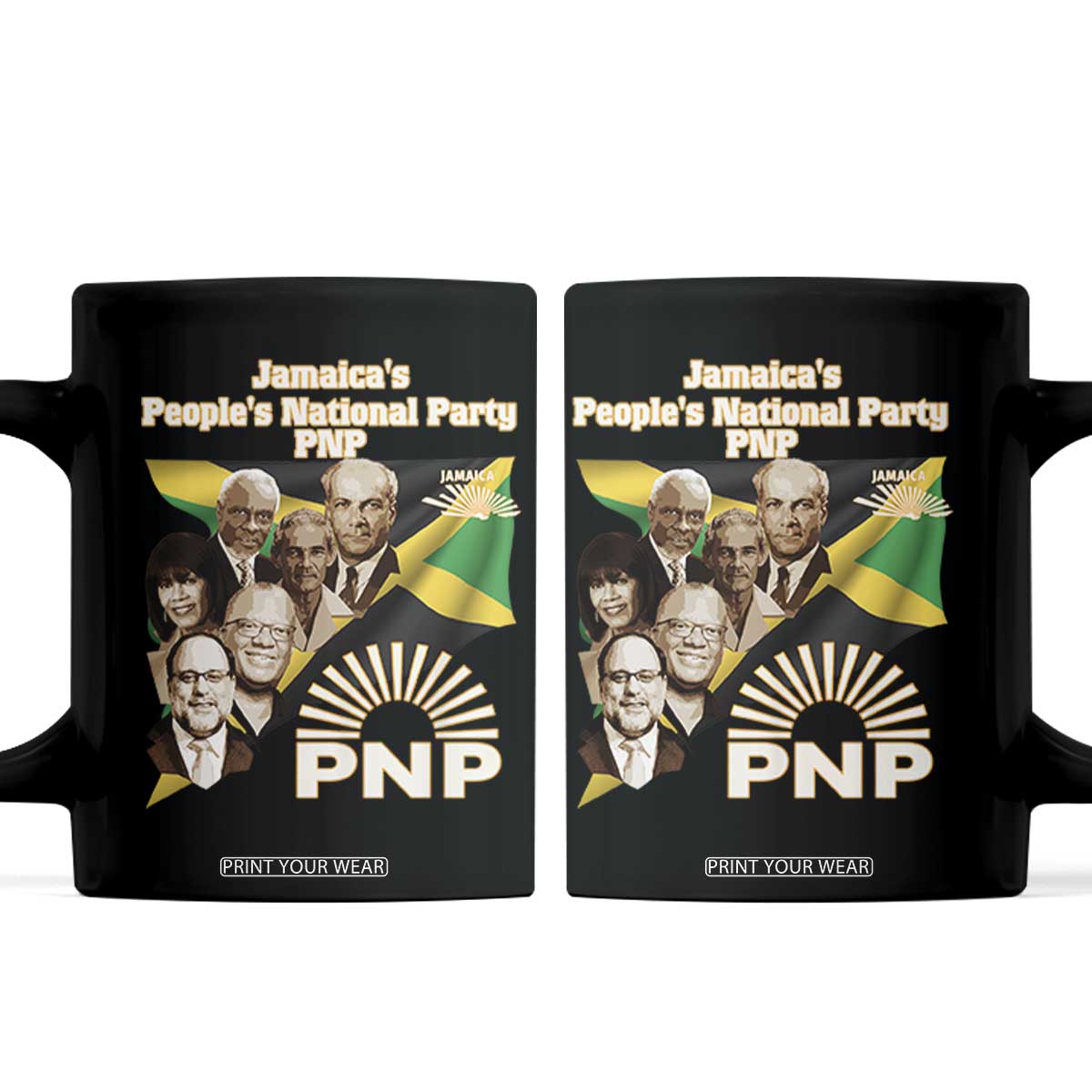 Jamaica People's National Party PNP Supporter Coffee Mug Patriotic Political Leaders Tribute Jamaican Flag TS02 Black Print Your Wear