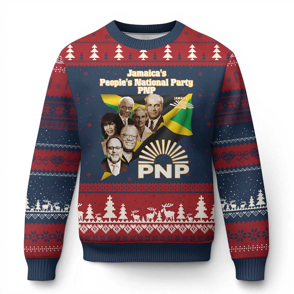 Jamaica People's National Party PNP Supporter Ugly Christmas Sweater Patriotic Political Leaders Tribute Jamaican Flag TS02 Navy Red Print Your Wear