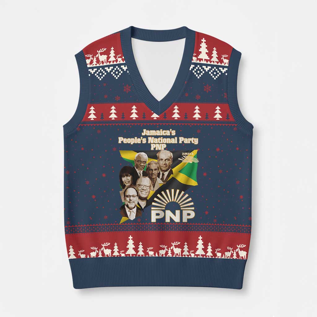 Jamaica People's National Party PNP Supporter V-Neck Knit Sweater Vest Patriotic Political Leaders Tribute Jamaican Flag TS02 Navy Red Print Your Wear