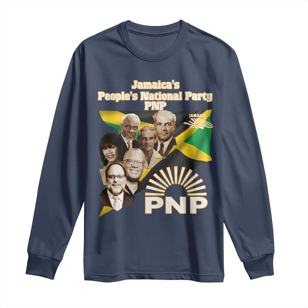 Jamaica People's National Party PNP Supporter Long Sleeve Shirt Patriotic Political Leaders Tribute Jamaican Flag TS02 Navy Print Your Wear