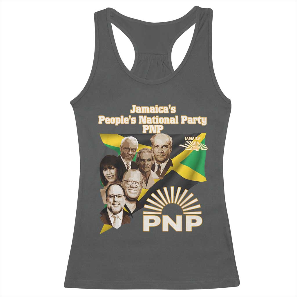 Jamaica People's National Party PNP Supporter Racerback Tank Top Patriotic Political Leaders Tribute Jamaican Flag TS02 Dark Heather Print Your Wear