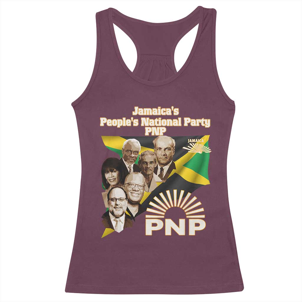 Jamaica People's National Party PNP Supporter Racerback Tank Top Patriotic Political Leaders Tribute Jamaican Flag TS02 Maroon Print Your Wear