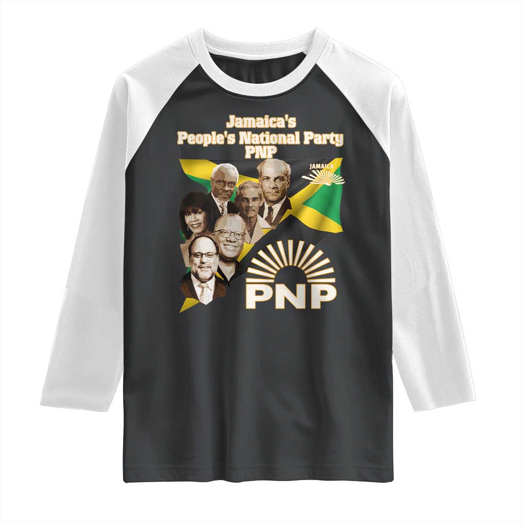 Jamaica People's National Party PNP Supporter Raglan Shirt Patriotic Political Leaders Tribute Jamaican Flag TS02 Black White Print Your Wear