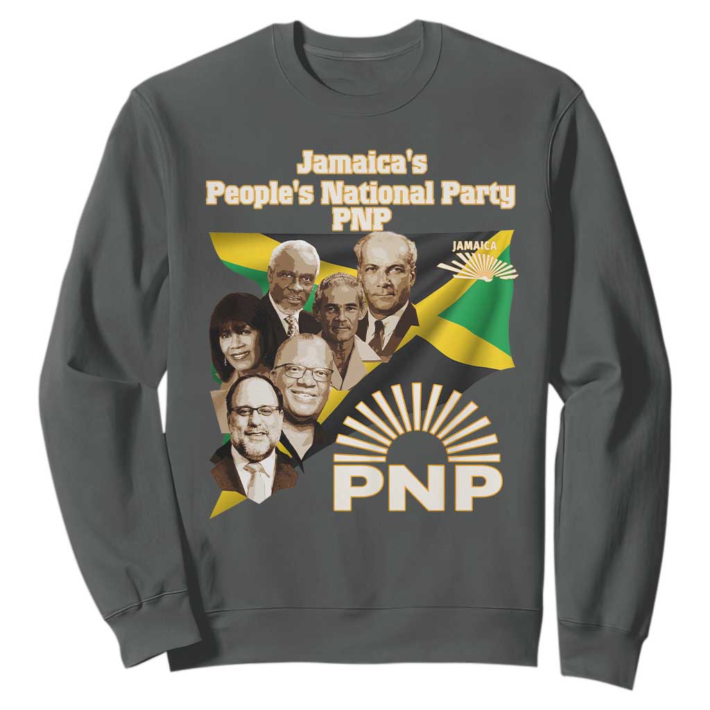 Jamaica People's National Party PNP Supporter Sweatshirt Patriotic Political Leaders Tribute Jamaican Flag TS02 Dark Heather Print Your Wear