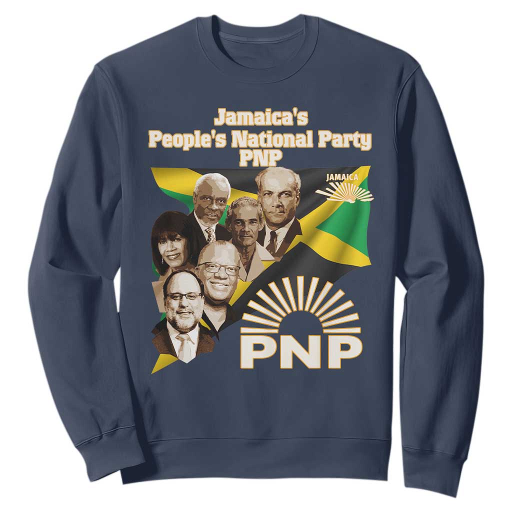 Jamaica People's National Party PNP Supporter Sweatshirt Patriotic Political Leaders Tribute Jamaican Flag TS02 Navy Print Your Wear