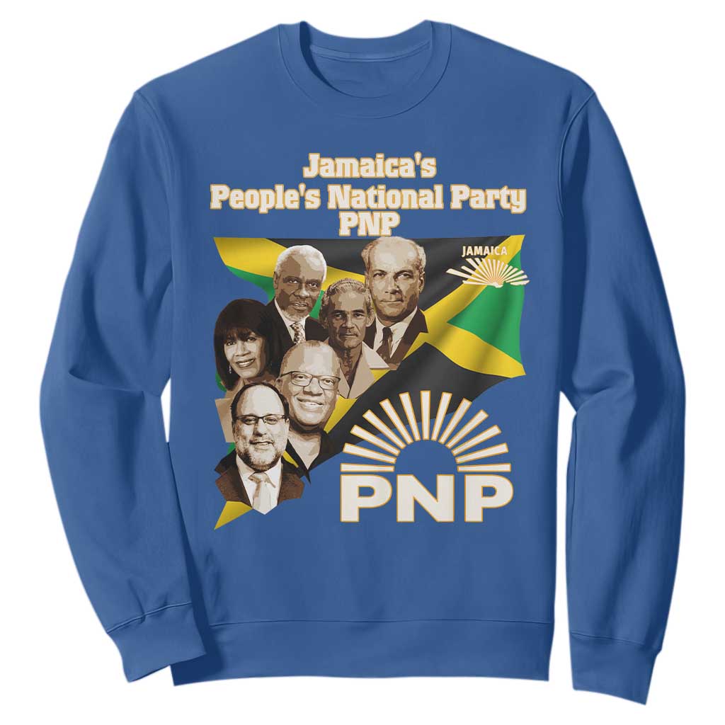 Jamaica People's National Party PNP Supporter Sweatshirt Patriotic Political Leaders Tribute Jamaican Flag TS02 Royal Blue Print Your Wear