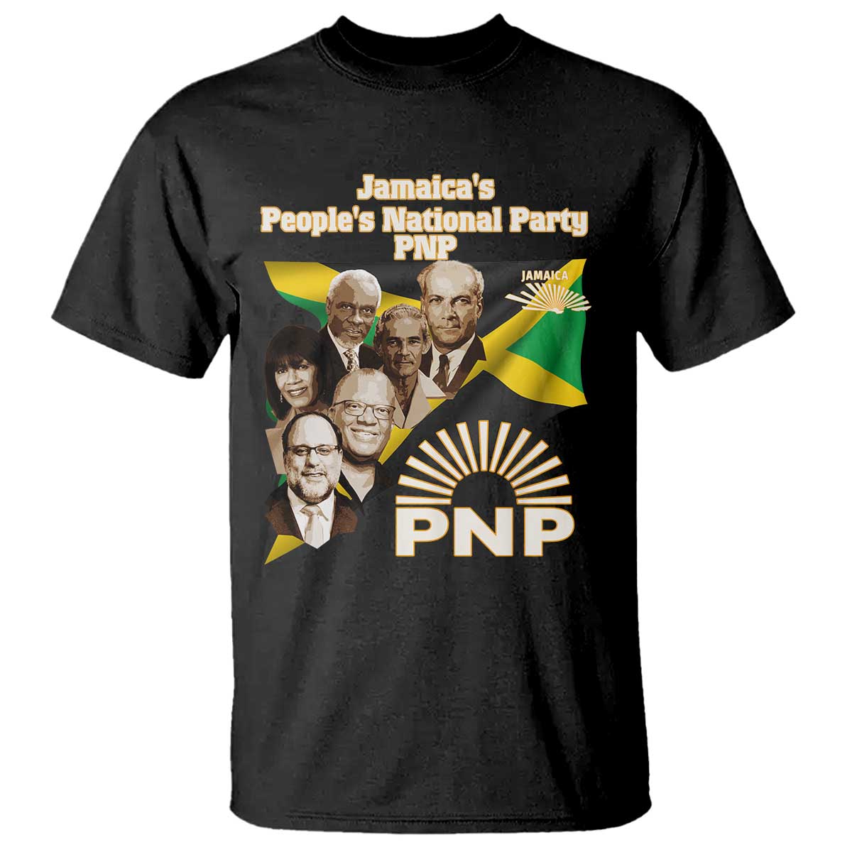 Jamaica People's National Party PNP Supporter T Shirt Patriotic Political Leaders Tribute Jamaican Flag TS02 Black Print Your Wear