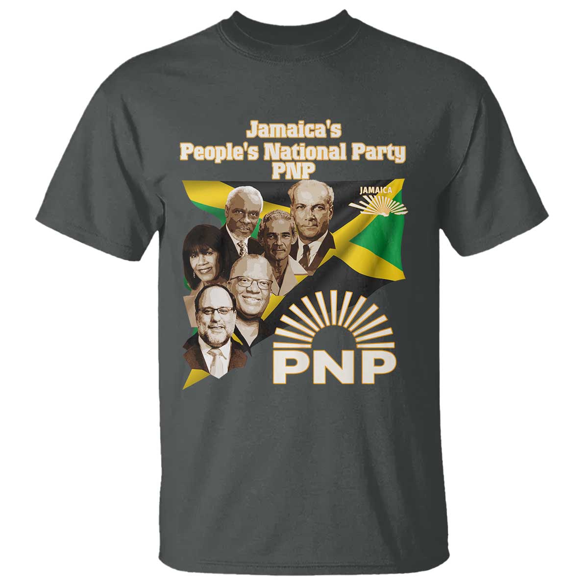 Jamaica People's National Party PNP Supporter T Shirt Patriotic Political Leaders Tribute Jamaican Flag TS02 Dark Heather Print Your Wear