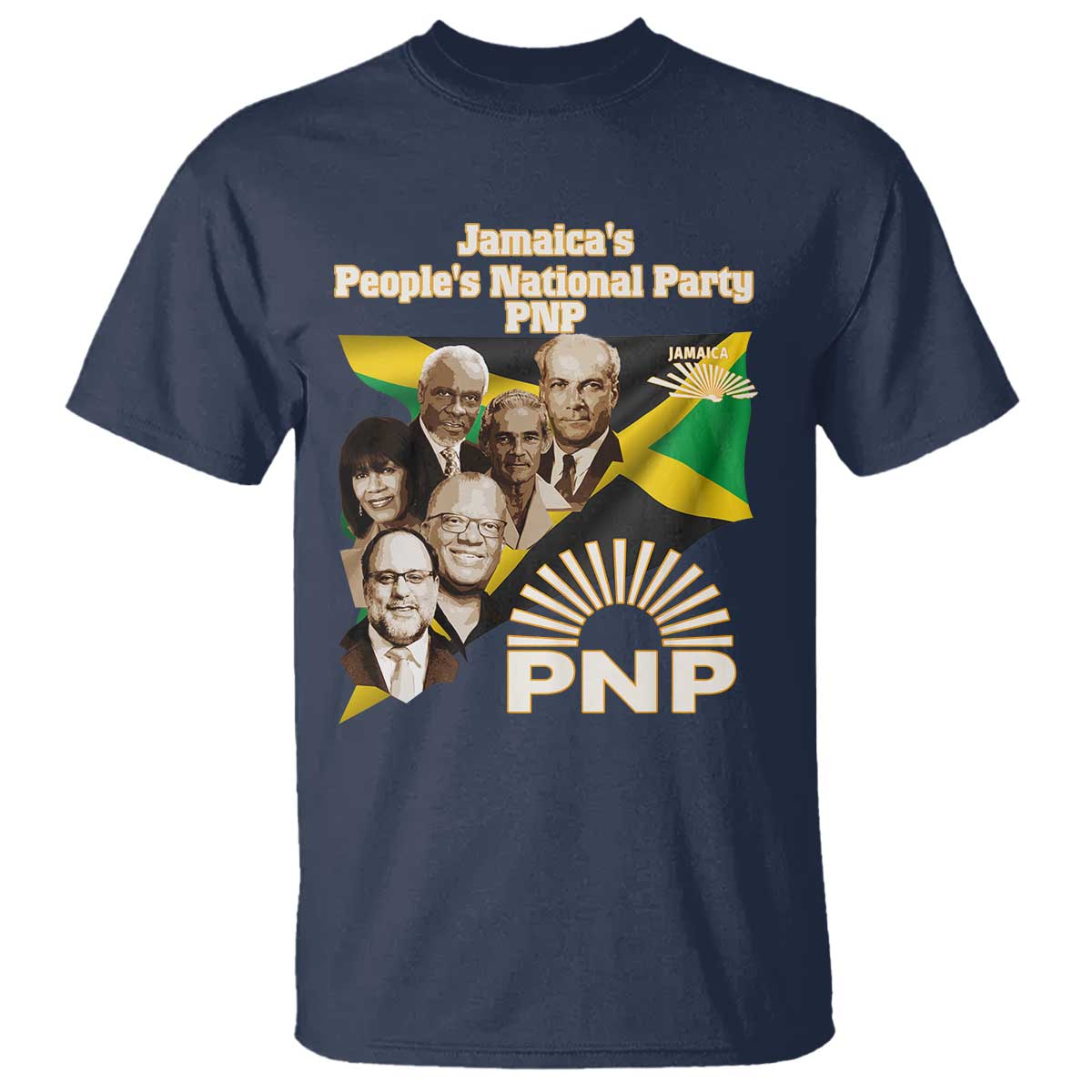 Jamaica People's National Party PNP Supporter T Shirt Patriotic Political Leaders Tribute Jamaican Flag TS02 Navy Print Your Wear