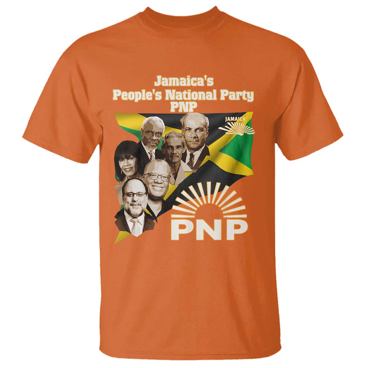 Jamaica People's National Party PNP Supporter T Shirt Patriotic Political Leaders Tribute Jamaican Flag TS02 Orange Print Your Wear
