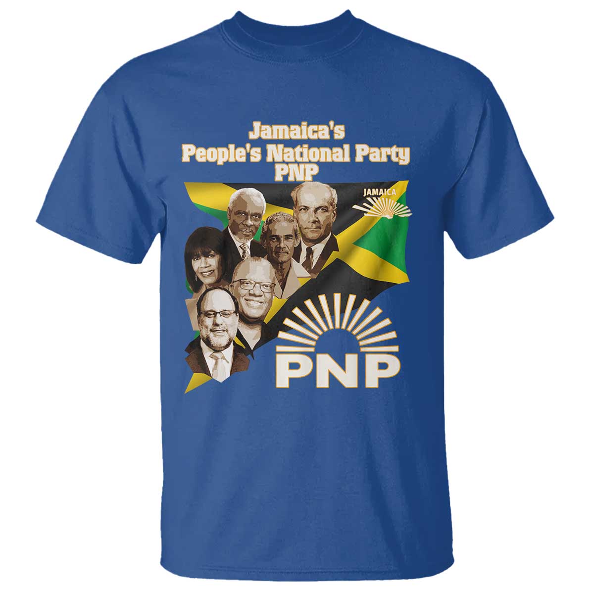 Jamaica People's National Party PNP Supporter T Shirt Patriotic Political Leaders Tribute Jamaican Flag TS02 Royal Blue Print Your Wear