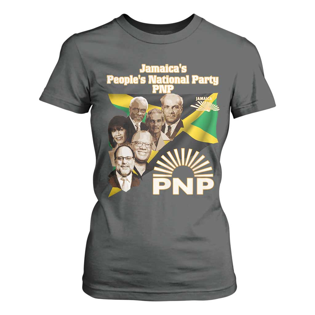 Jamaica People's National Party PNP Supporter T Shirt For Women Patriotic Political Leaders Tribute Jamaican Flag TS02 Dark Heather Print Your Wear