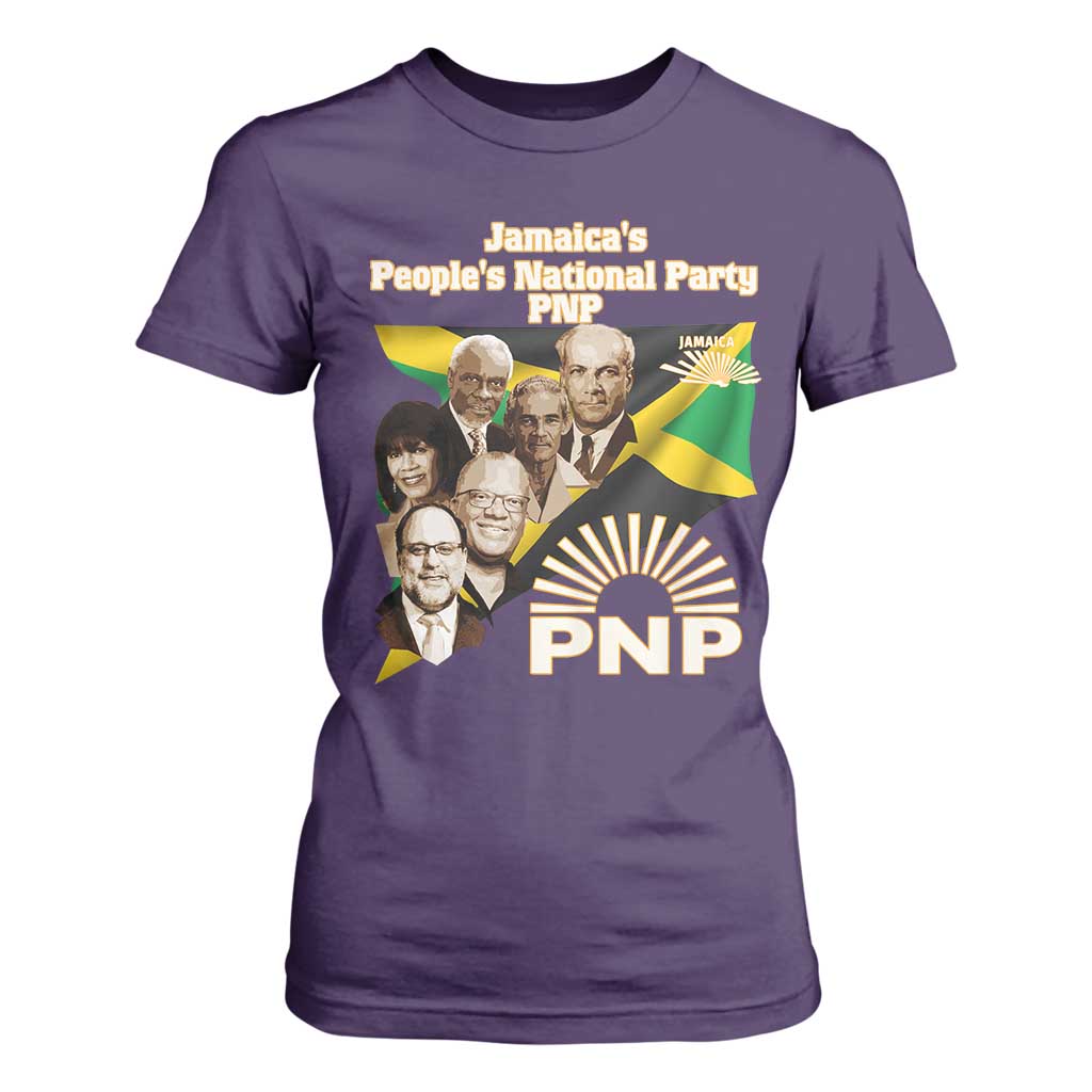 Jamaica People's National Party PNP Supporter T Shirt For Women Patriotic Political Leaders Tribute Jamaican Flag TS02 Purple Print Your Wear
