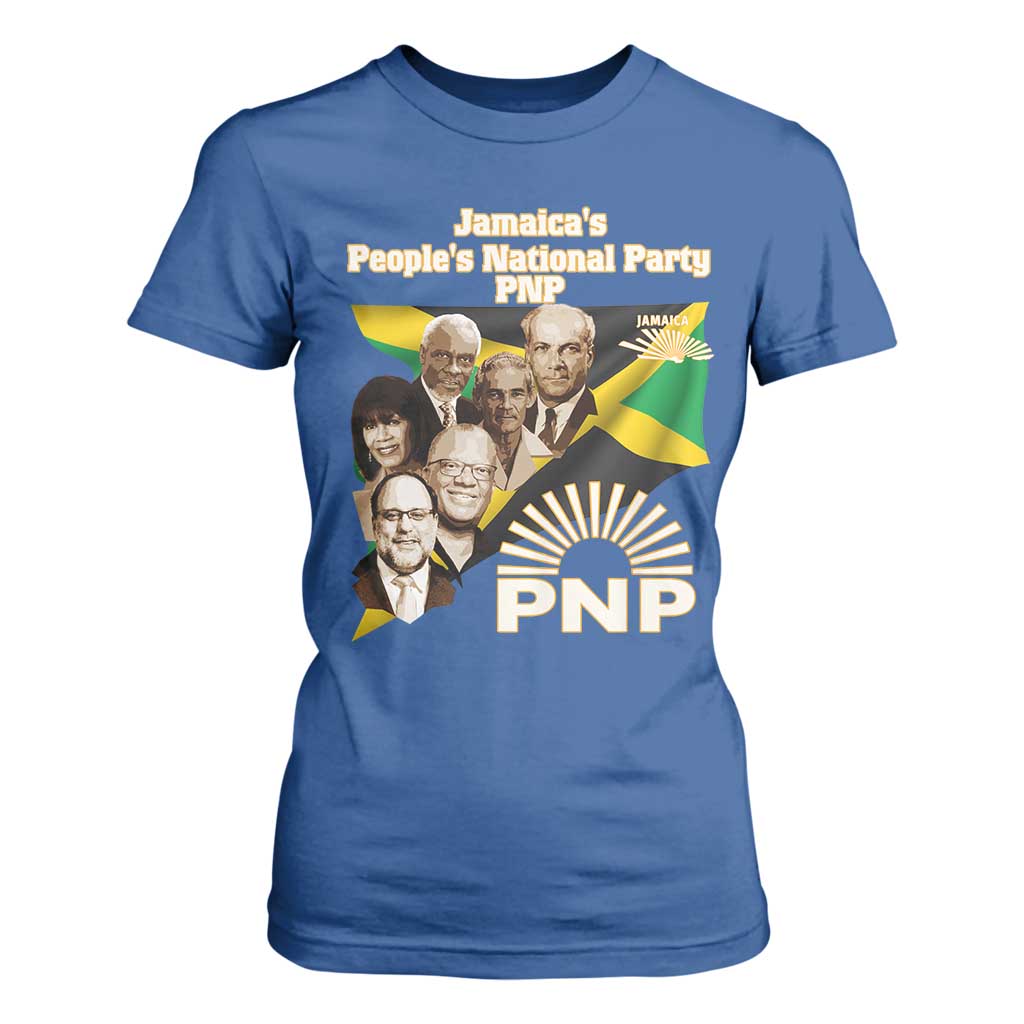 Jamaica People's National Party PNP Supporter T Shirt For Women Patriotic Political Leaders Tribute Jamaican Flag TS02 Royal Blue Print Your Wear