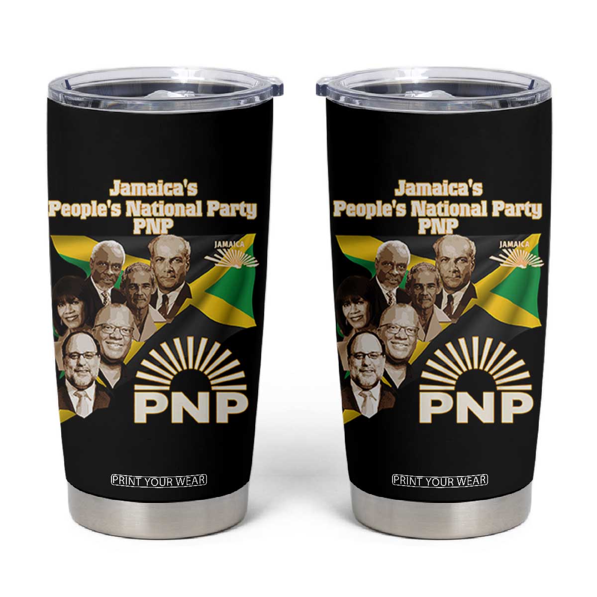 Jamaica People's National Party PNP Supporter Tumbler Cup Patriotic Political Leaders Tribute Jamaican Flag TS02 Black Print Your Wear