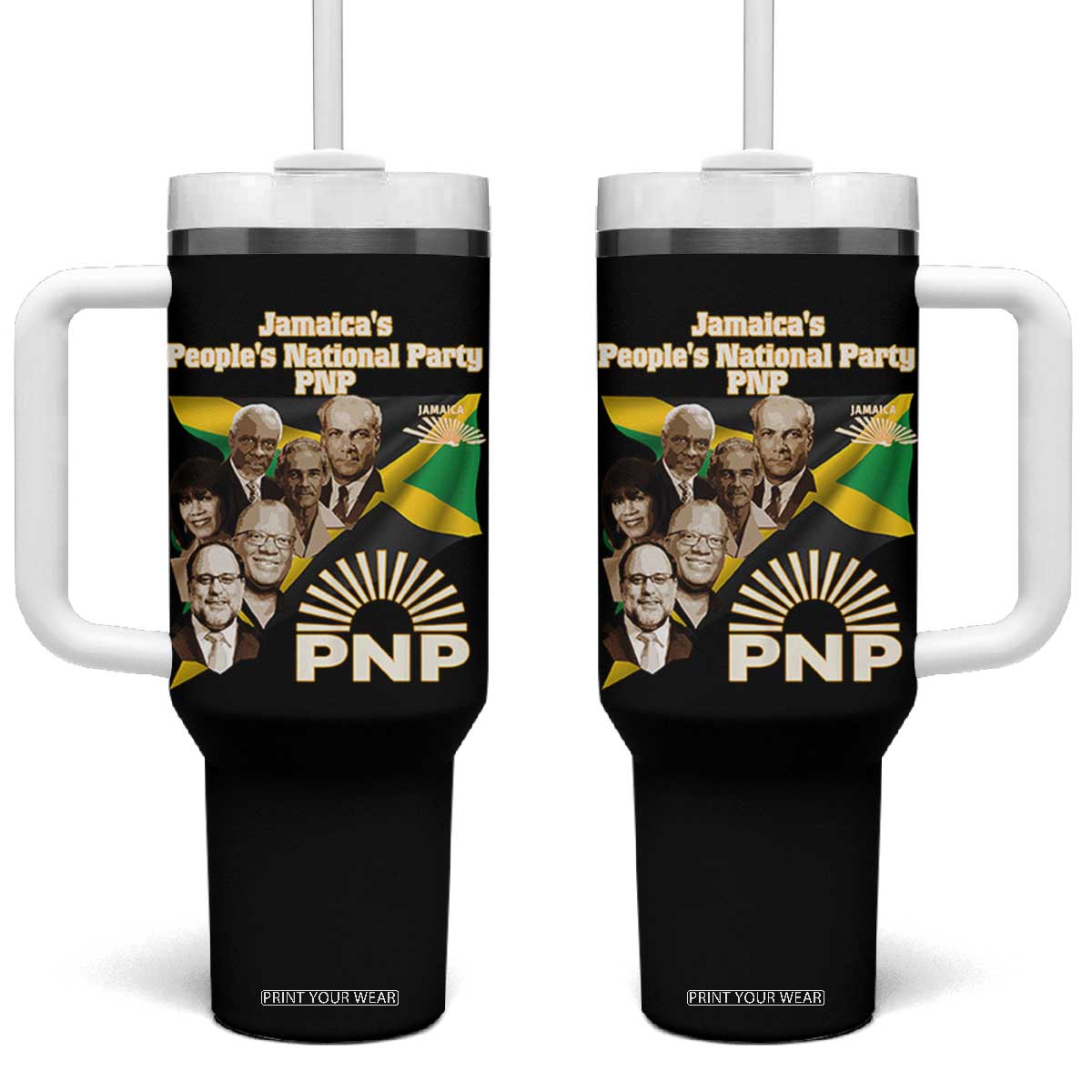 Jamaica People's National Party PNP Supporter Tumbler With Handle Patriotic Political Leaders Tribute Jamaican Flag TS02 One Size: 40 oz Black Print Your Wear