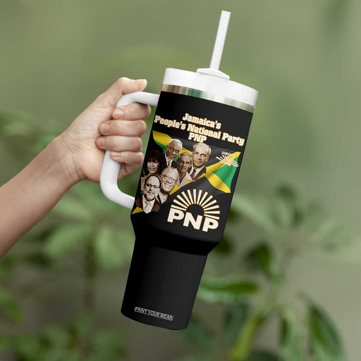 Jamaica People's National Party PNP Supporter Tumbler With Handle Patriotic Political Leaders Tribute Jamaican Flag TS02 Print Your Wear