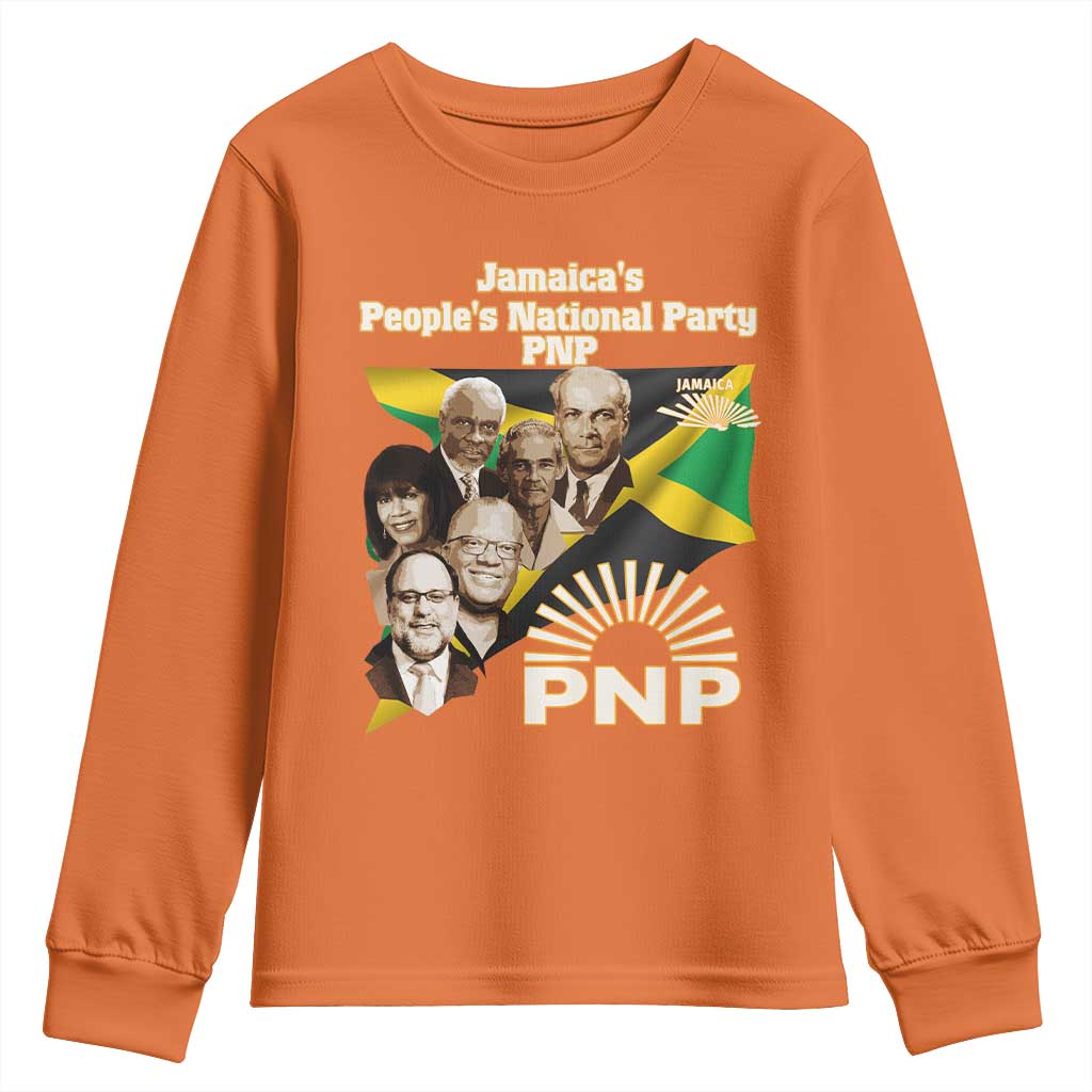 Jamaica People's National Party PNP Supporter Youth Sweatshirt Patriotic Political Leaders Tribute Jamaican Flag TS02 Orange Print Your Wear