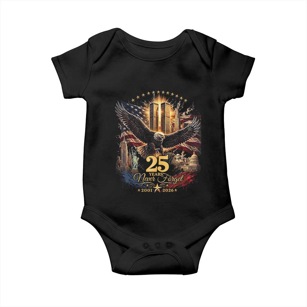 Patriotic American Eagle 9 11 Memorial 25th Anniversary Baby Onesie 25 Years 2021 2026 Never Forget
