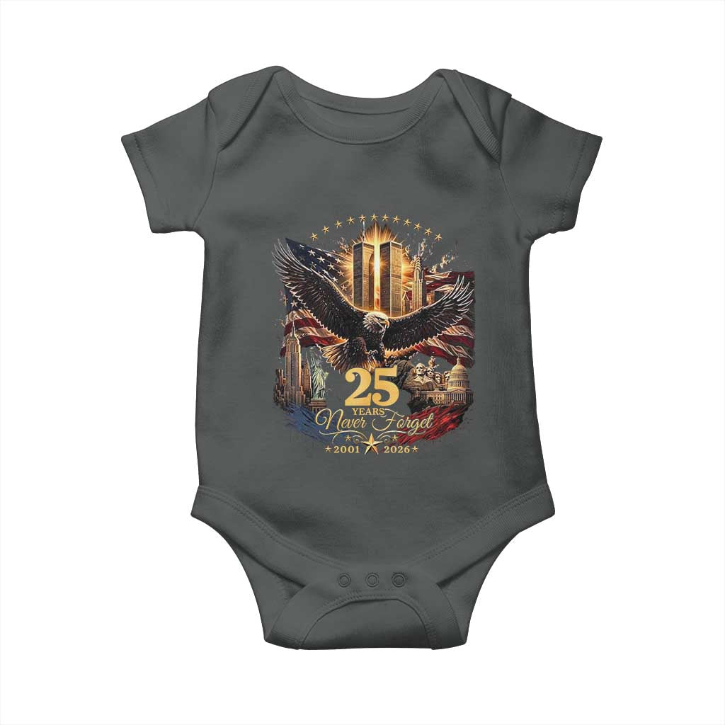 Patriotic American Eagle 9 11 Memorial 25th Anniversary Baby Onesie 25 Years 2021 2026 Never Forget