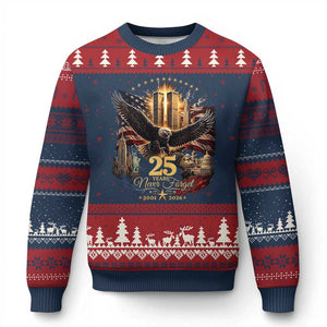 Patriotic American Eagle 9 11 Memorial 25th Anniversary Ugly Christmas Sweater 25 Years 2021 2026 Never Forget