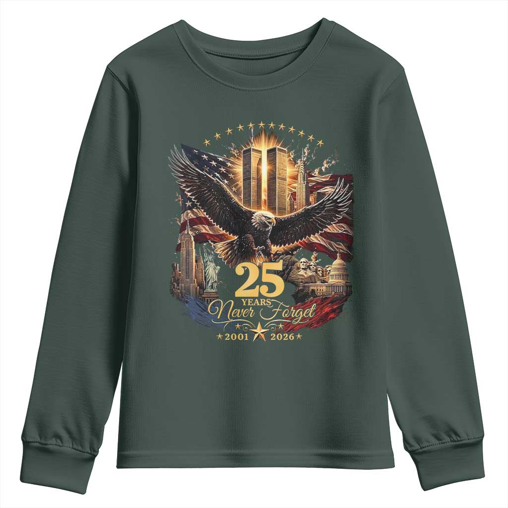 Patriotic American Eagle 9 11 Memorial 25th Anniversary Youth Sweatshirt 25 Years 2021 2026 Never Forget